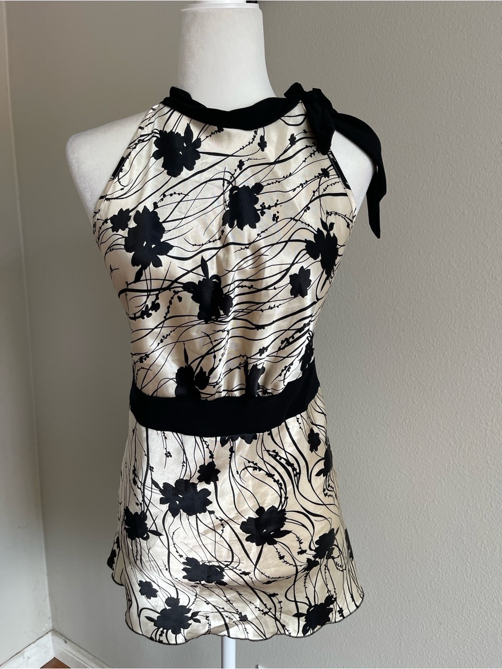 Celine Black & Cream Floral Halter Top